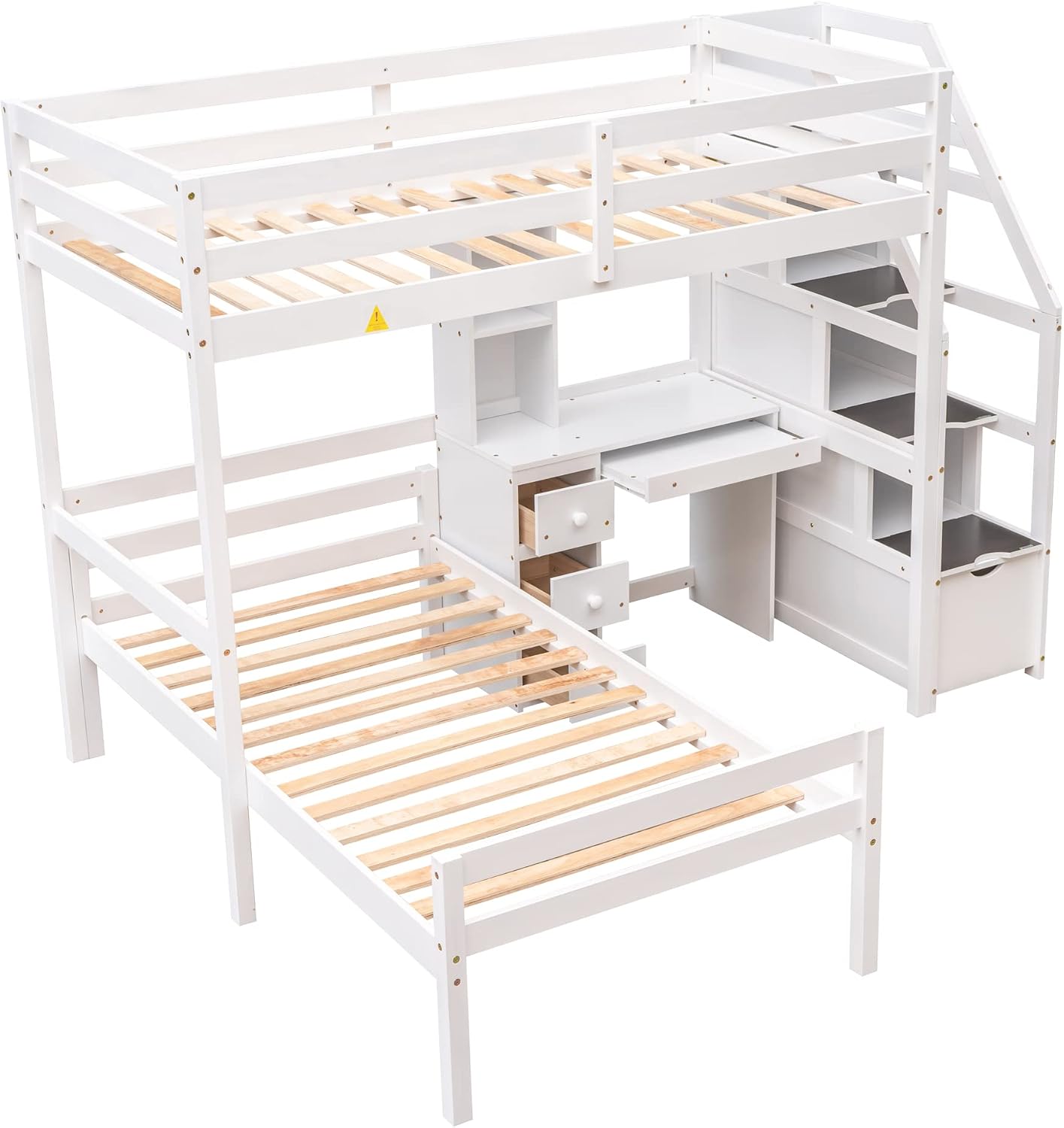 Harper & Bright Designs Twin Over Twin Bunk Bed with Desk, Heavy Duty Wood Loft Bedframe W/Shelves,Easy Assembly,Versatile Functional Bedroom Furniture Set for Boy Girl Teens,White