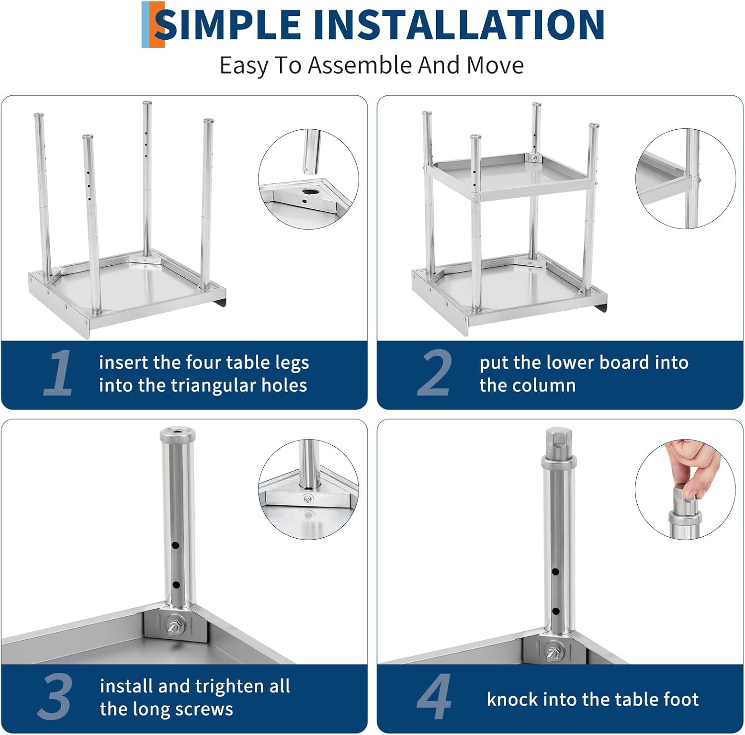 Equipment Grill Stand Table 28x24x30 Inch Stainless Steel NSF Certified 400 Lbs Capacity with Adjustable Legs, 2' Edge Baffle, for Hotel, Home, Commercial Restaurant Kitchen