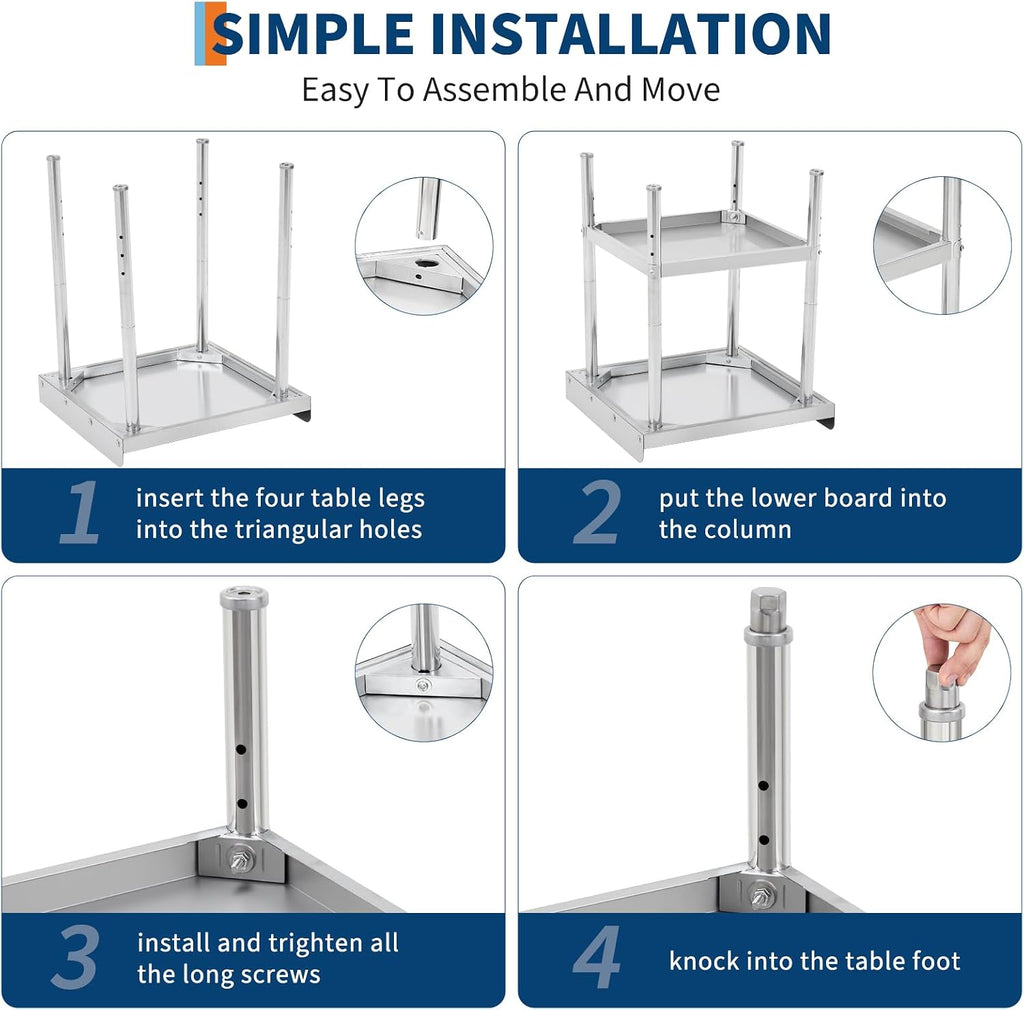 GarveeTech Stainless Steel Grill Stand Table - 36x30x30 Inches, 660 LBS Heavy-Duty Capacity, NSF Certified, with 2' Edge Baffle for Home, Commercial Restaurant Kitchen, Hotel