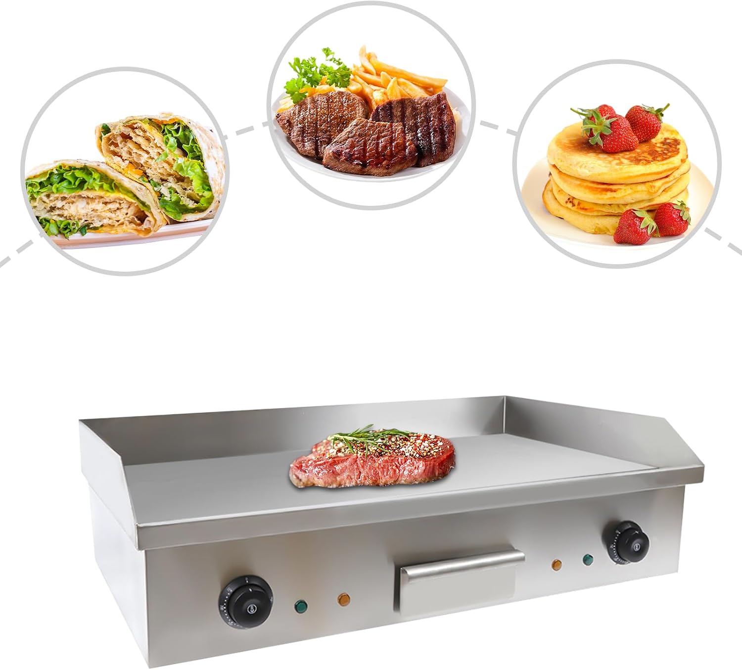 110V Commercial Electric Griddle, 3KW Electric Countertop Flat Top Griddle Commercial Grill with Thermostatic Double Control for Pancakes, Crispy Bacon