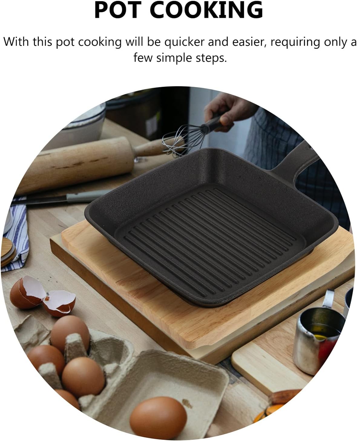 Grill Pan Frying Pan Steak Bacon Pan with Wooden Tray Deep Square Griddle Pan Iron Kitchen Grill Cookware for Steak Fish BBQ 2 Set Wok