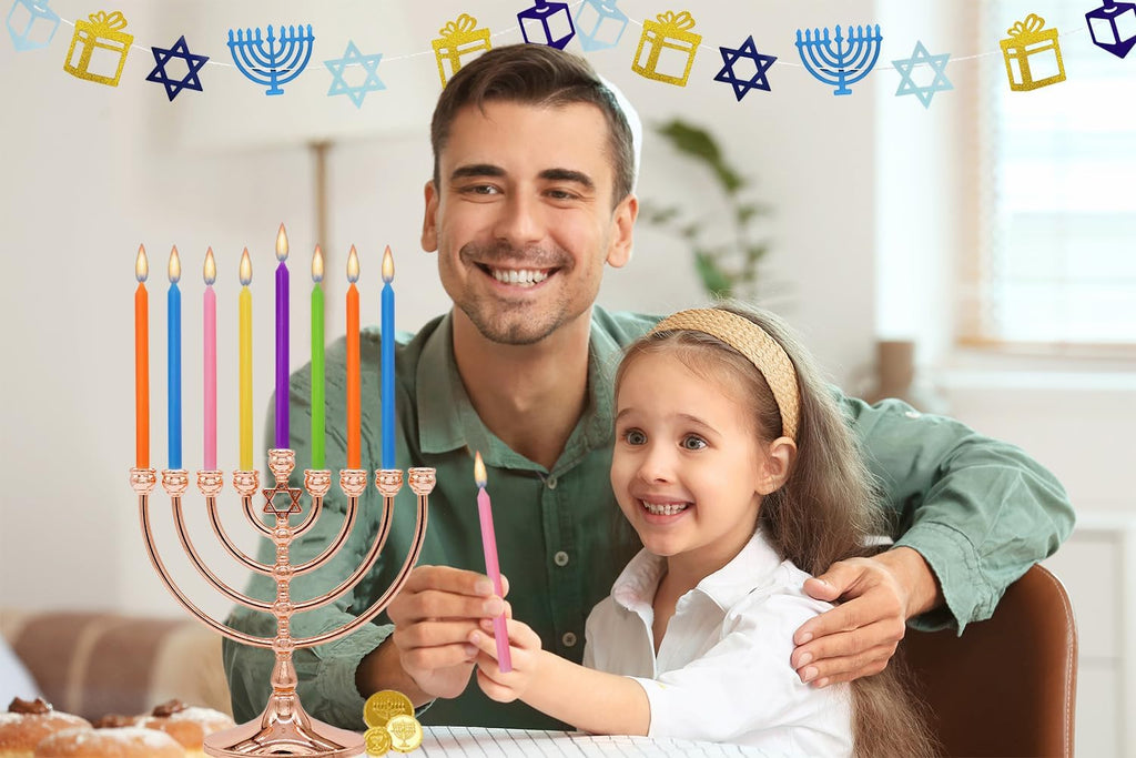 Deluxe Tapered Hanukkah Menorah Candles, Crayon Design, Family Pack, Multicolored (10-Pack)