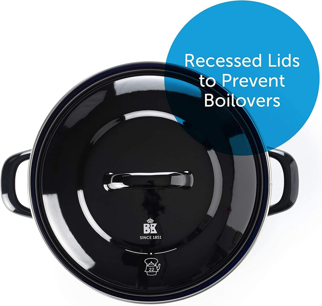 BK Indigo Dutch Heritage Round German Enamelled Casserole with Lid with PFAS-Free Ceramic Non-Stick Coating, 22 cm/3.3 Litre, Induction, Dishwasher Safe, Oven Safe, Black