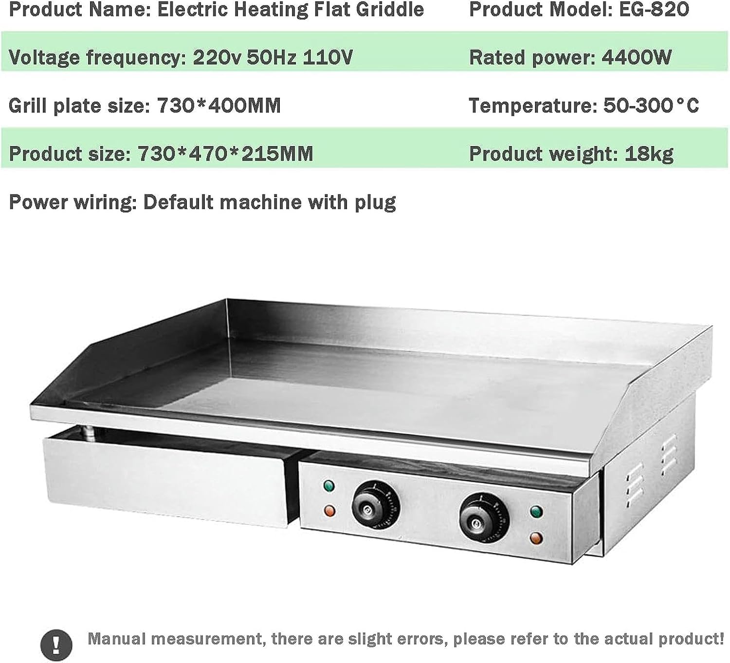 Electric Griddle Flat Hotplate Commercial Countertop BBQ Grill Stainless Steel Nonstick Barbecue, Efficient Nonstick Burger Bacon Kitchen Barbeque Countertop for Barbecue Omelette Fried Food