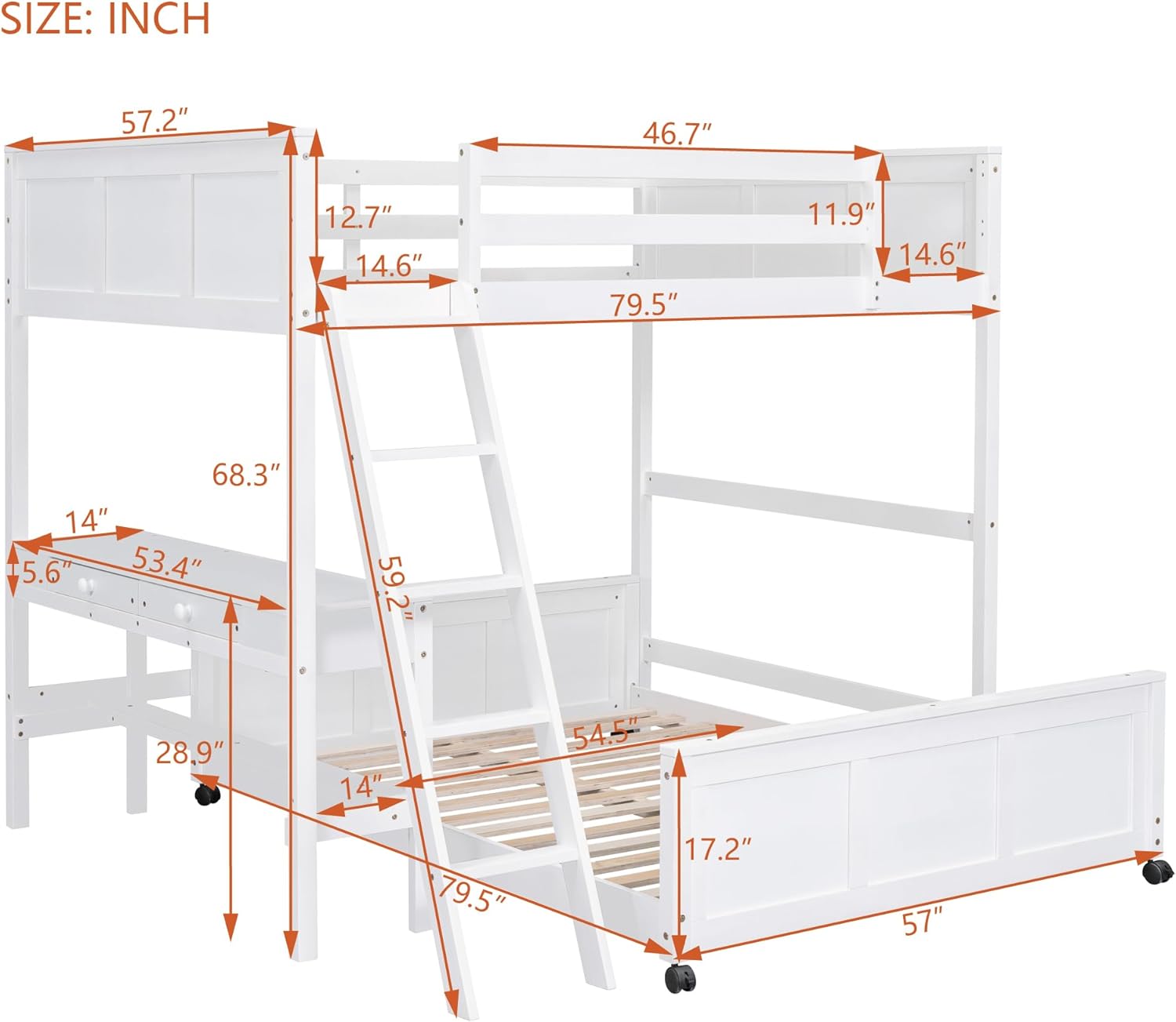Ball & Cast Full Over Full Bunk Bed with Safty Guardrail & Stairway,Heavy Duty Wood Loft Bedframe W/Desk & Drawers,Easy Assembly,Versatile Functional Bedroom Furniture Set for Boy Girl Teens,White