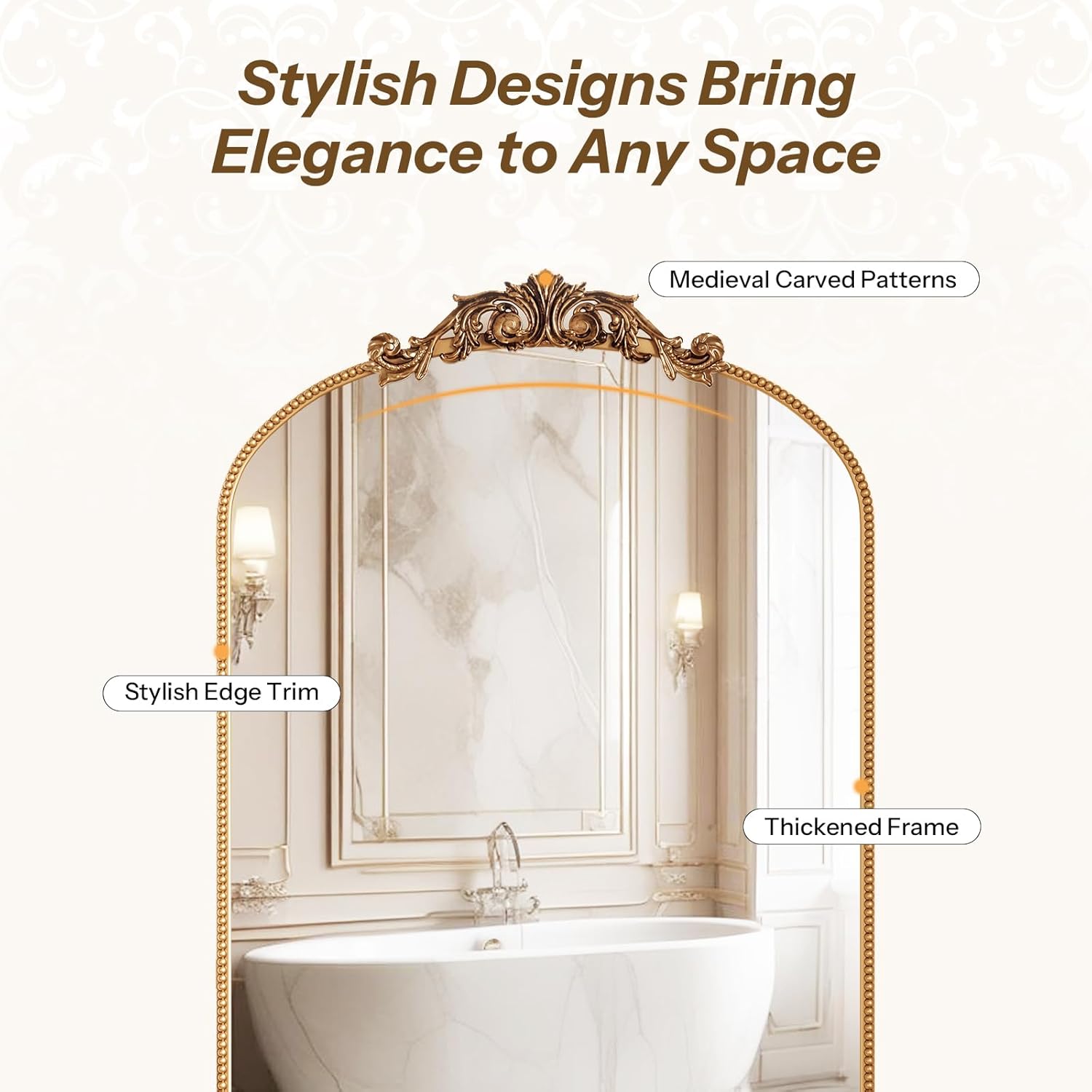 24x35 Inch Medicine Cabinets for Bathroom, Bronze Arched Medicine Cabinet with Mirror, Recessed or Surface Mount Medicine Cabinet Mirror，Premium All-Metal Frame&Body, Easy Assembly, Gold