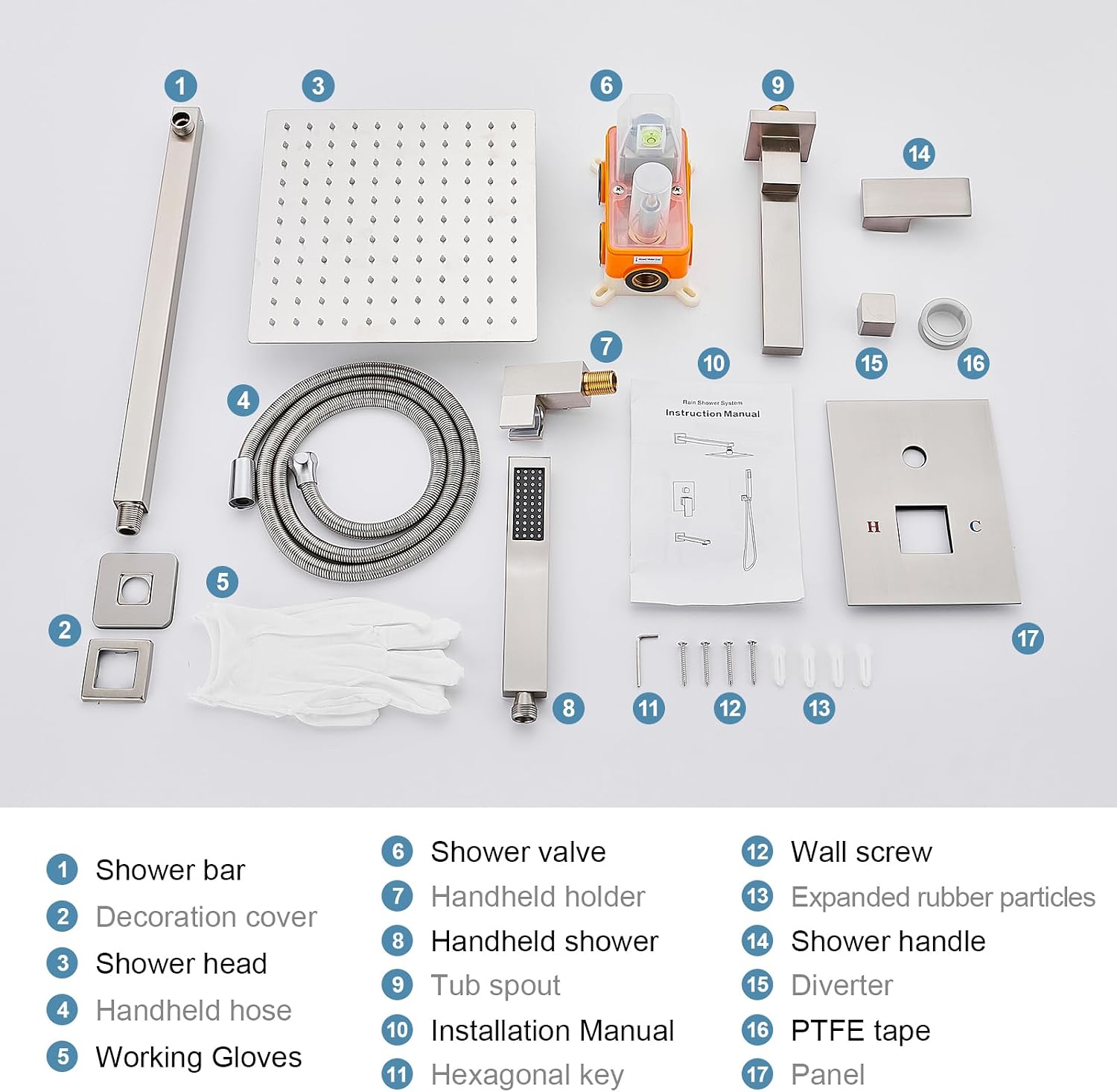 AVSIILE Shower Faucet Set with Tub Spout, Brushd Nickel Rain Shower Mixer Valve and Trim Kit System with Base Complete, Rainfall Modern Shower Head and Handheld Handle Set Combo for Bathroom, 10 Inch