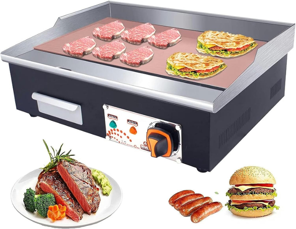 Commercial Electric Griddle, 21' Teppanyaki Grill 3000W Flat Top Grill, Stainless Steel BBQ Countertop Grill for Burger, Bacon, Kitchen, and Barbecue