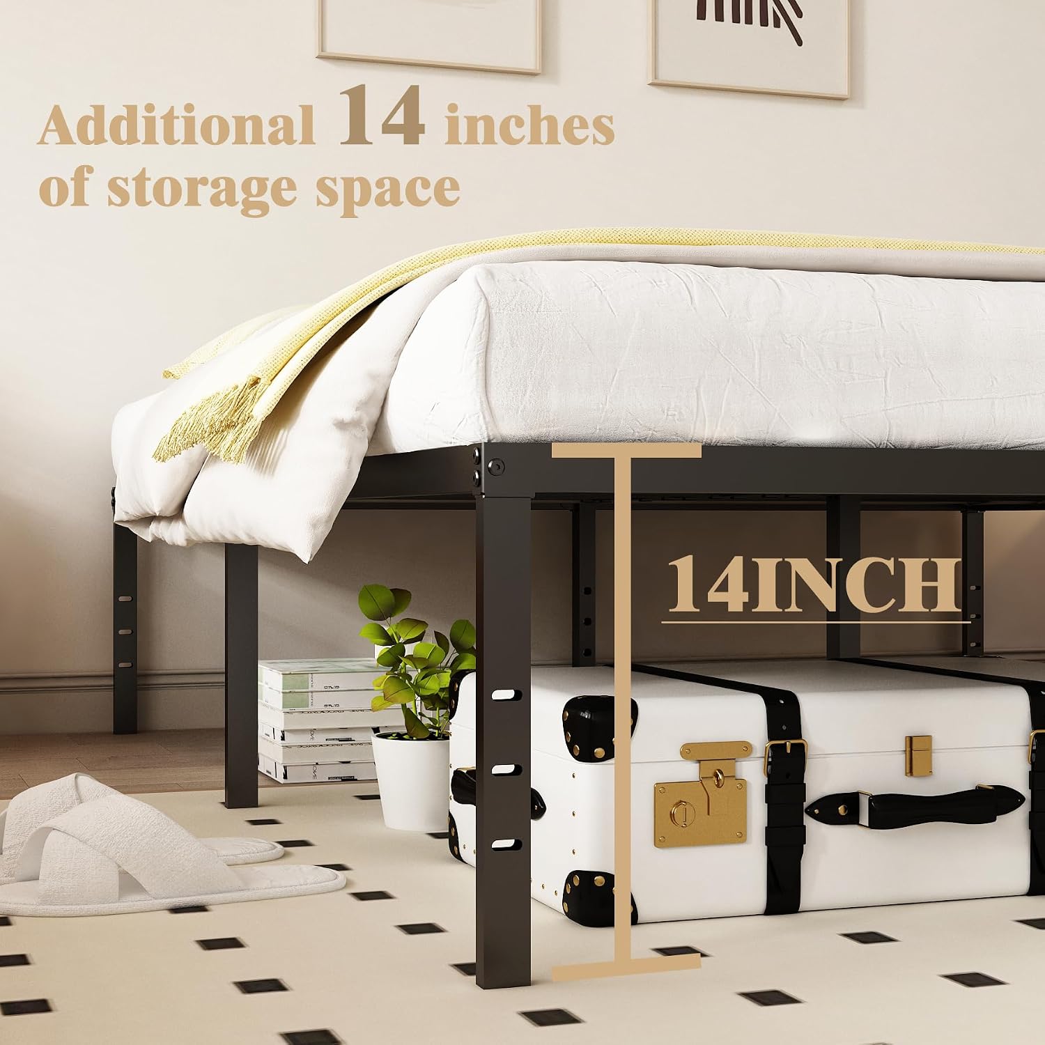 Twin XL 14 Inch Metal Bed Frame with Sturdy, Heavy Duty,Stable Structure,Easy Assembly,Bedroom,Guest Room,No Box Spring Needed, Iron,Child,Black
