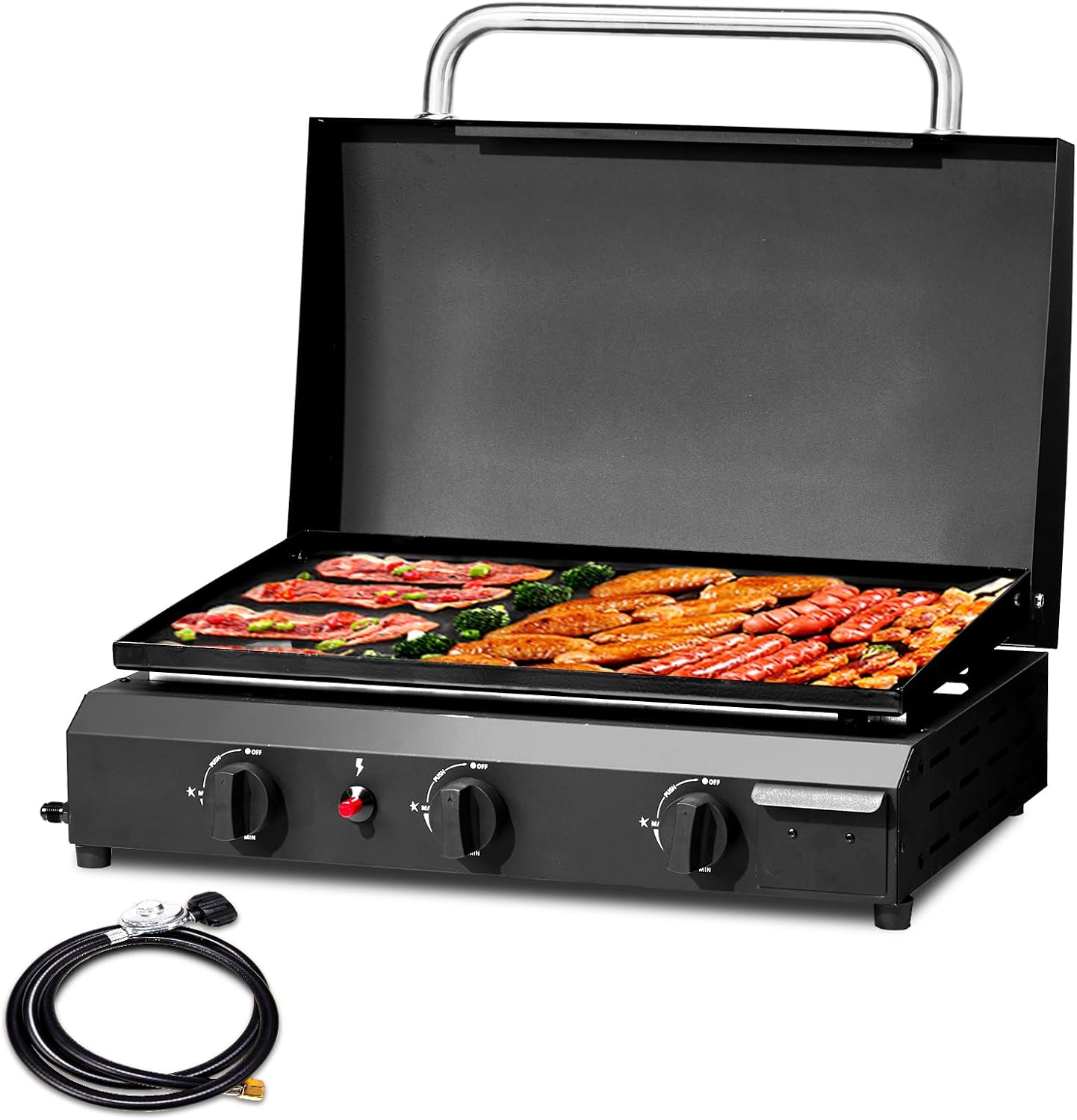 Premium Flat Top Gas Griddle Cooking Station with Ceramic-Coated Cast Iron Surface for Outdoor Barbecue and Backyard Cooking
