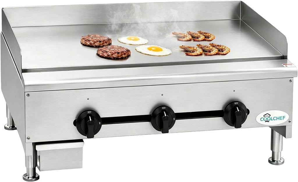 Commercial Gas Griddle - 36' Electric Countertop 90,000 BTU Flat Top Griddle, Natural Gas (NG) / Propane, CSA Certified Stainless Steel Teppanyaki Grill for Restaurants (36' W)