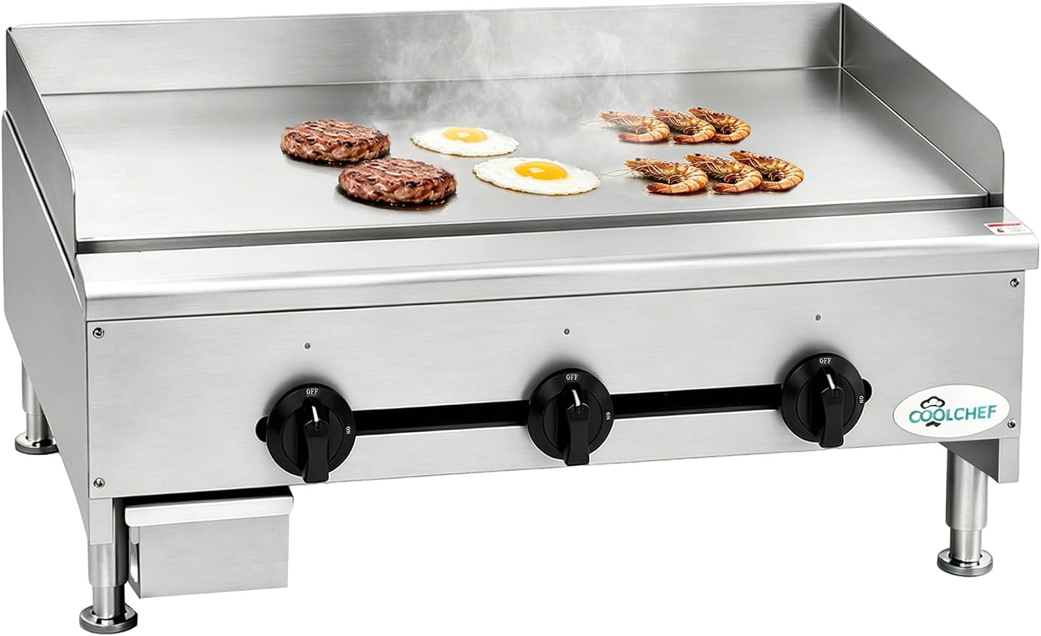 Commercial Gas Griddle - 36' Electric Countertop 90,000 BTU Flat Top Griddle, Natural Gas (NG) / Propane, CSA Certified Stainless Steel Teppanyaki Grill for Restaurants (36' W)