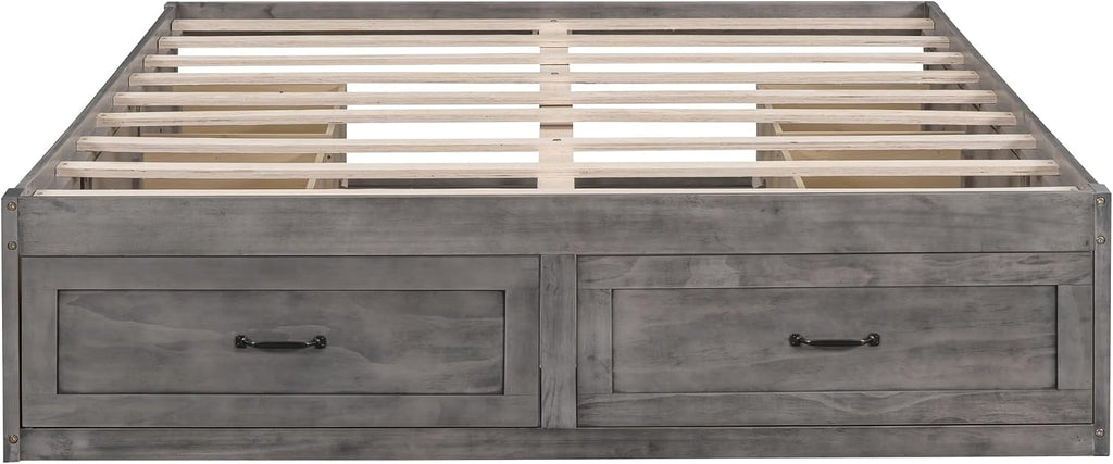 CITYLIGHT Queen Size Platform Bed with 6 Drawers, Wooden Queen Bed Frame with Storage and Wood Slat Support, Antique Grey