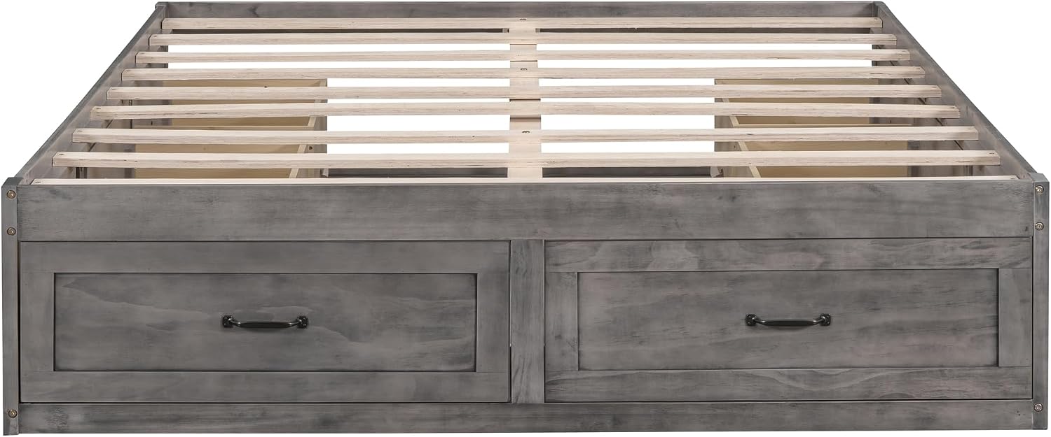 CITYLIGHT Queen Size Platform Bed with 6 Drawers, Wooden Queen Bed Frame with Storage and Wood Slat Support, Antique Grey