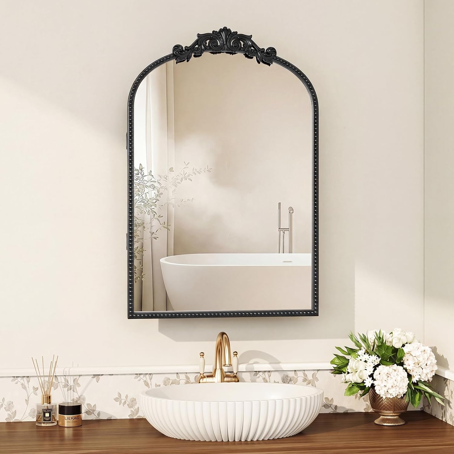 Bathroom Medicine Cabinet with Mirror, Sturdy, Durable & Easy Installation, Vintage Metal Frame (Black Beads, 16'x24')
