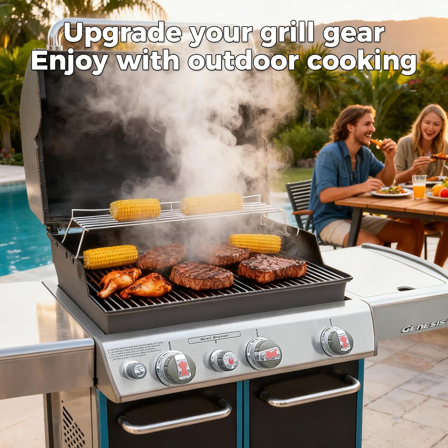 QuliMetal 304 Stainless Steel 7524 Grill Grates & 7621 Flavorizer Bars, 65505 Heat Deflectors for Weber Genesis 300 Series with Front Control Knob, Replacement for Genesis E310 S310 E/S320 E/S330