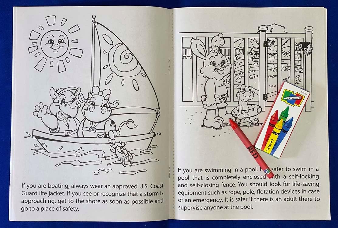 ZOCO – Pool and Water Safety – Custom Coloring Books (250 Bulk Pack, with Crayons) – Prevent Drowning and Water Safety Awareness Handout for Kids