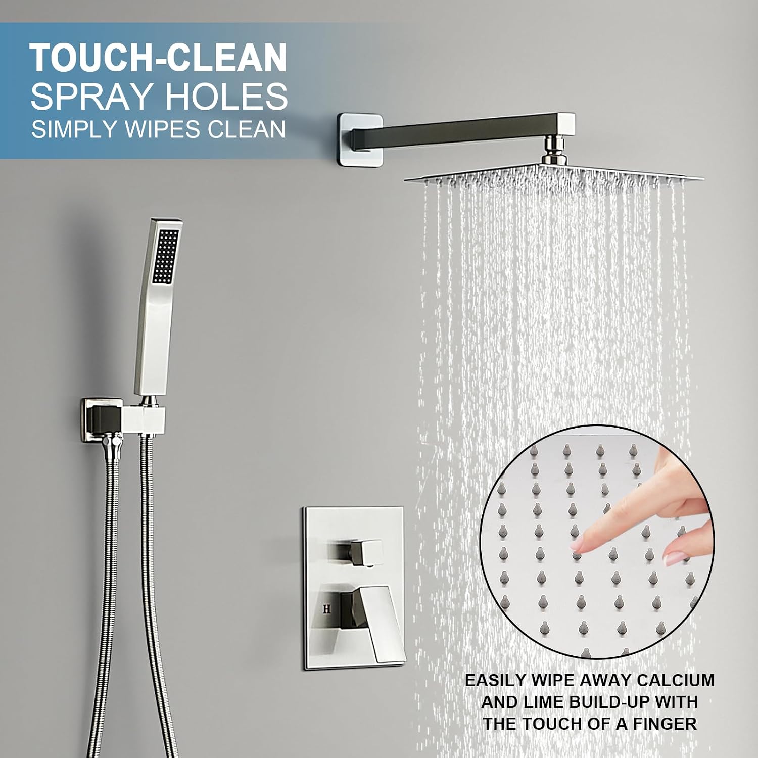 AVSIILE Shower Faucet Set with Tub Spout, Brushd Nickel Rain Shower Mixer Valve and Trim Kit System with Base Complete, Rainfall Modern Shower Head and Handheld Handle Set Combo for Bathroom, 10 Inch