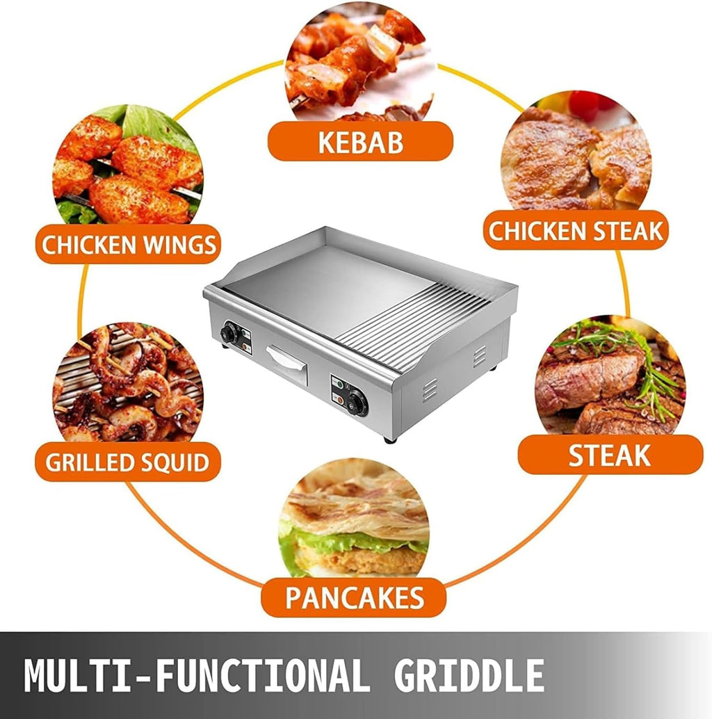 Commercial Electric Griddle, 4400W Electric BBQ Countertop Griddle Flat Top Grill Hot Plate Adjustable Thermostatic Control Stainless Steel Restaurant Grill for Kitchen