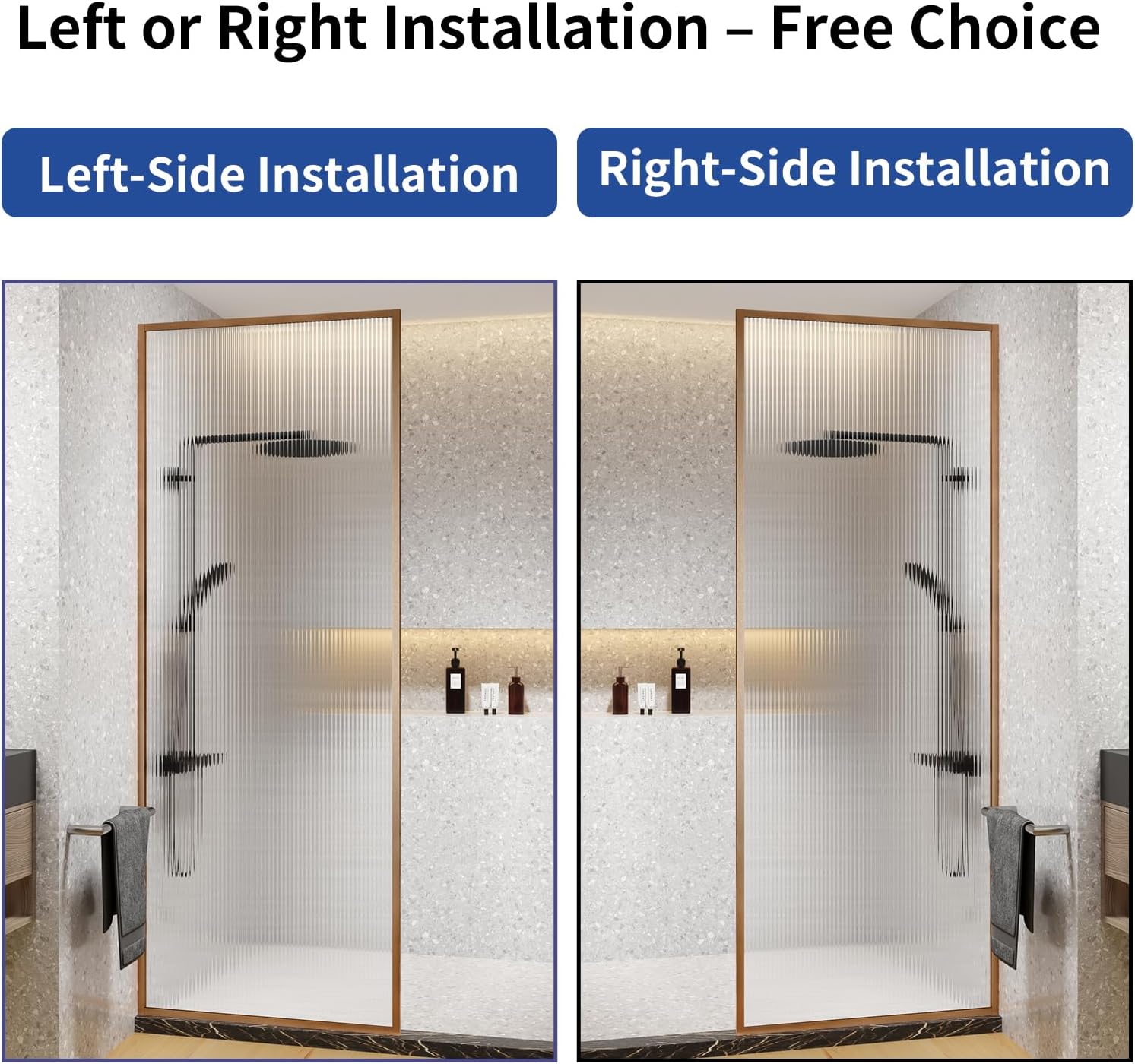 Dimaris Shower Door 34' X 78' Tempered Fluted Glass Framed Shower Screen Door Shower Glass Panel for Walk-in Bathroom Shower, Nano Coating, Rose Gold Finish
