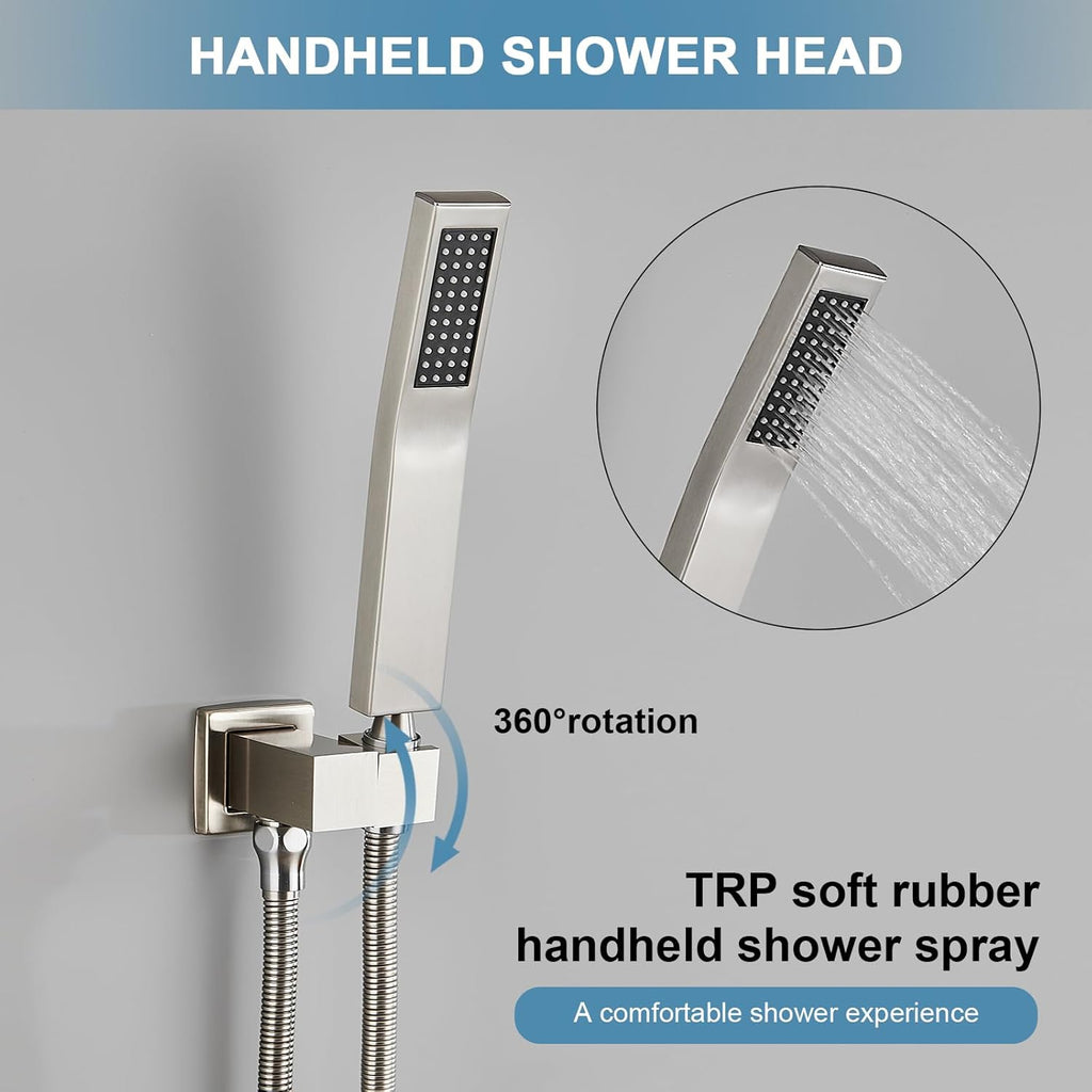 AVSIILE Shower Faucet Set with Tub Spout, Brushd Nickel Rain Shower Mixer Valve and Trim Kit System with Base Complete, Rainfall Modern Shower Head and Handheld Handle Set Combo for Bathroom, 10 Inch