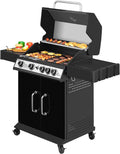 SG5003H 4-Burner Gas Grill with Lidded Side Burner, Cabinet Style Propane Gas Grill, 49,000 BTU Output for Outdoor Patio Garden Picnic Backyard Cooking, Black