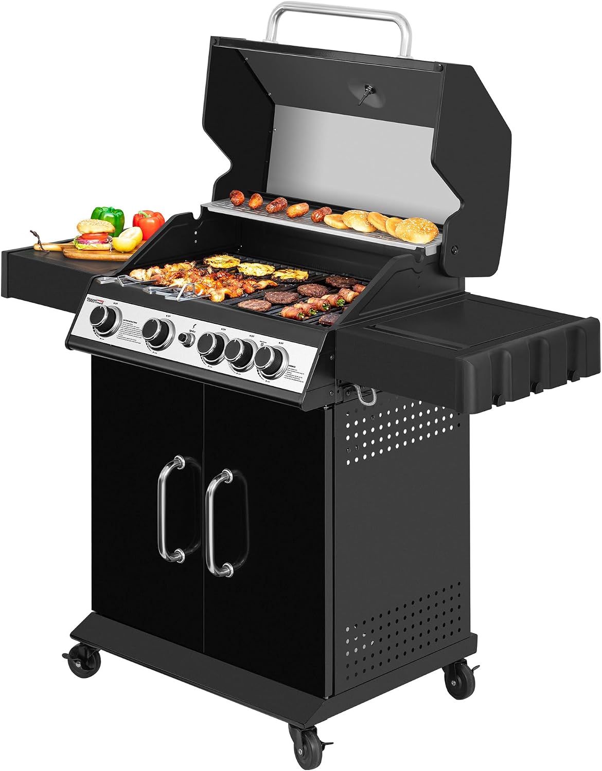 SG5003H 4-Burner Gas Grill with Lidded Side Burner, Cabinet Style Propane Gas Grill, 49,000 BTU Output for Outdoor Patio Garden Picnic Backyard Cooking, Black