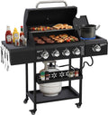 4-Burner Gas Grill with Side Burner, Outdoor BBQ Grill with Hooks, Built-In Thermometer, Stainless Steel Grate, 50000BTU Propane Grills W/Side Shelf for Outdoor Cooking & Patio Barbecue