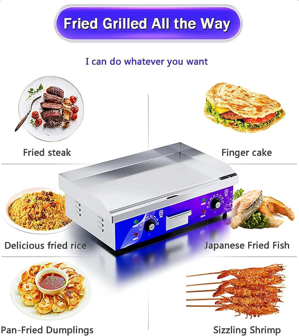220V 4400W Commercial Electric Griddle, Electric Countertop Flat Top Griddle, Non-Stick Stainless Steel Restaurant Grill with Adjustable Temperature 122°F-572°F for Kitchen Restaurant