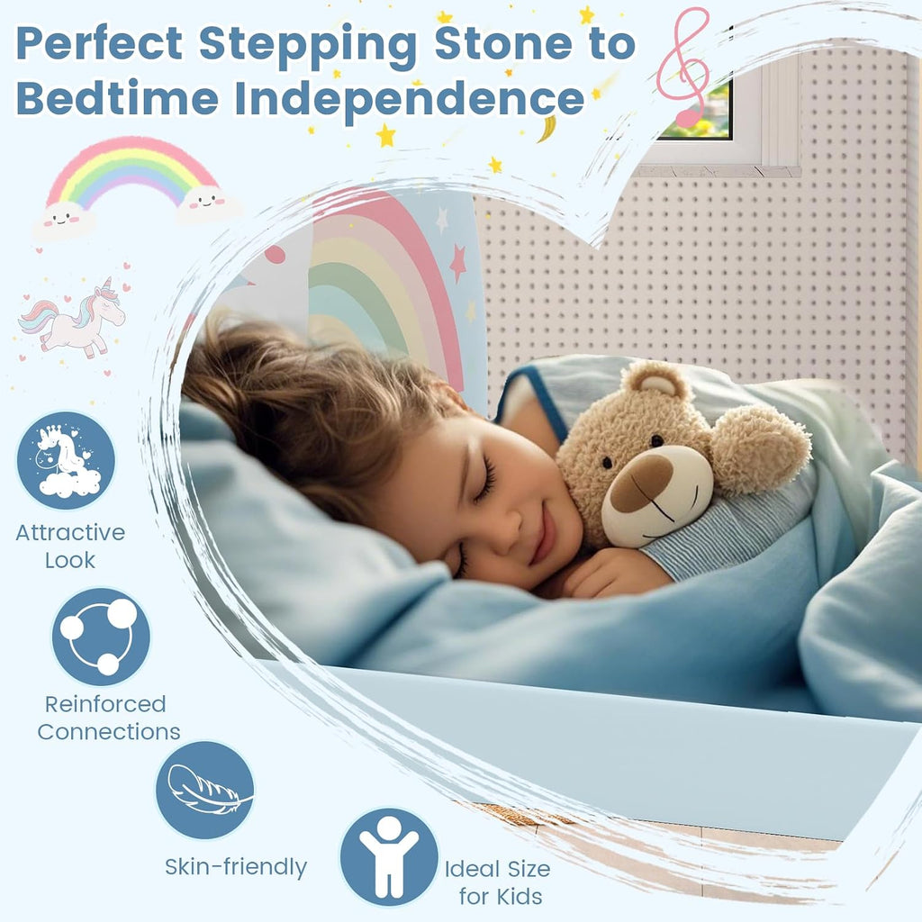 Costzon Twin Floor Bed Frame, Upholstered Kids Bed with 210D Oxford Cloth Floor Mat, Middle Support Slat & Padded Boards, Montessori Floor Bed for 3+ Kids (Blue Rainbow)