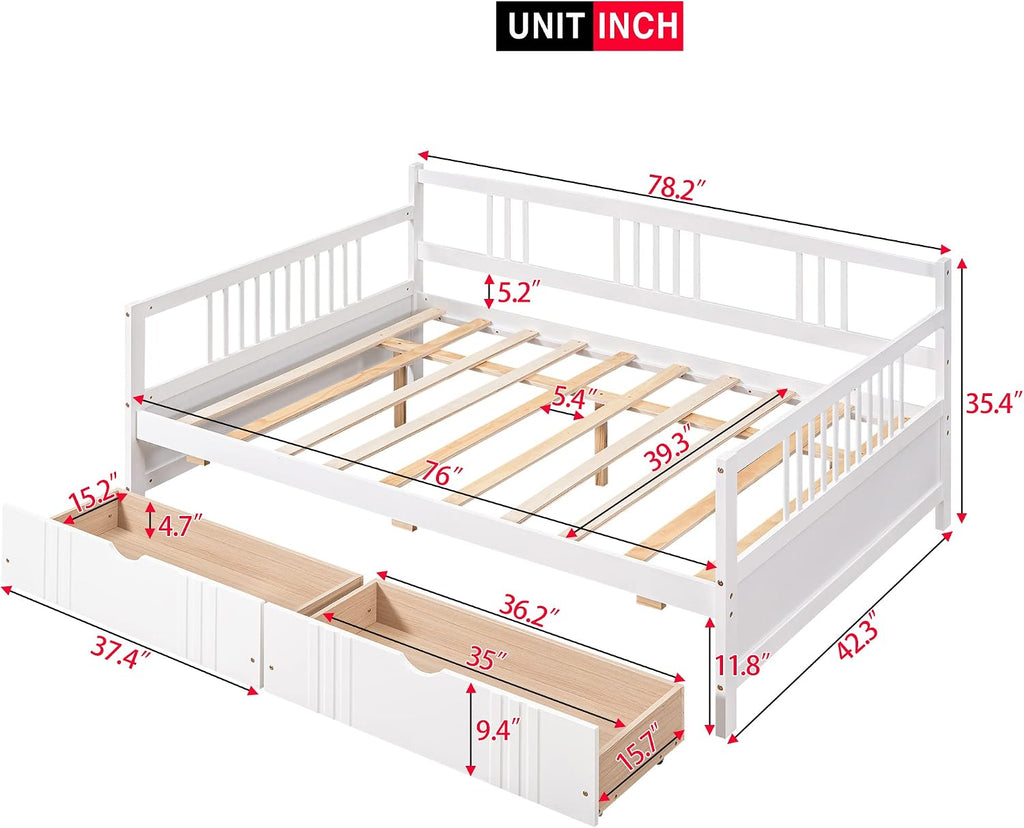 Merax Daybed Twin, Twin Daybed Wooden Slats Support Modern Living Daybed with Rails, No Box Spring Needed (White)