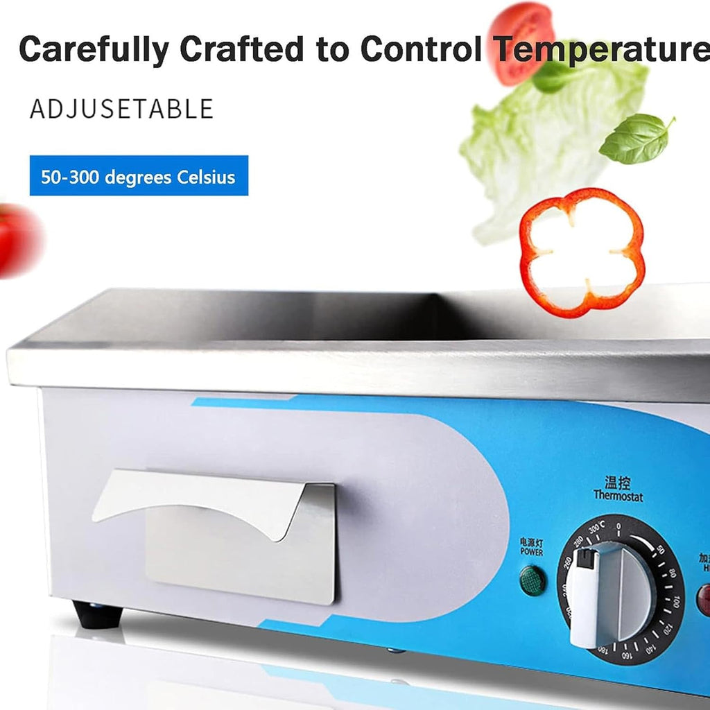 3000W 21Inch Commercial Electric Countertop Griddle Flat Top Grill Hot Plate BBQ Non-Stick Restaurant Teppanyaki Stainless Steel Grill Adjustable Thermostatic Control
