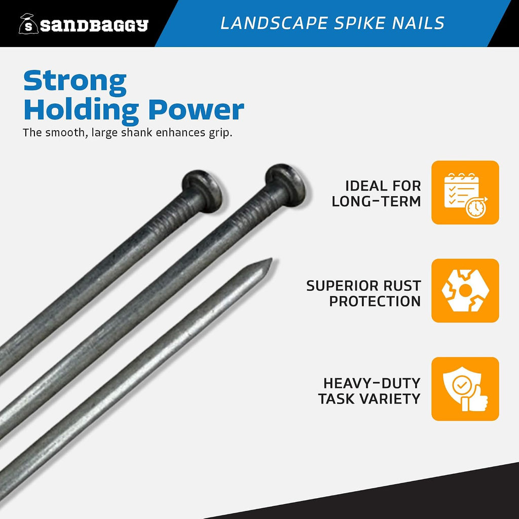 Sandbaggy 3/8' x 10' Landscape Spike Nails - Galvanized Timber Spikes - Construction, Landscape Edging, Framing, Landscape Fabric (3/8' x 10' (Galvanized), 800)