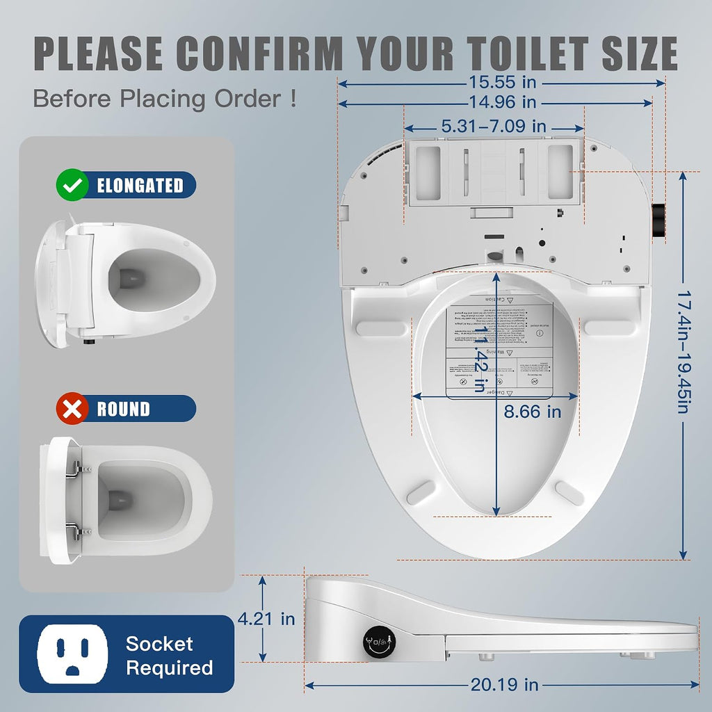 Bidet Toilet Seat,Smart Toilet Seat with Remote Control,Electric Heated Seat,Warm Water Washing,Warm Air Dryer and Multiple Spray Modes for Women Men
