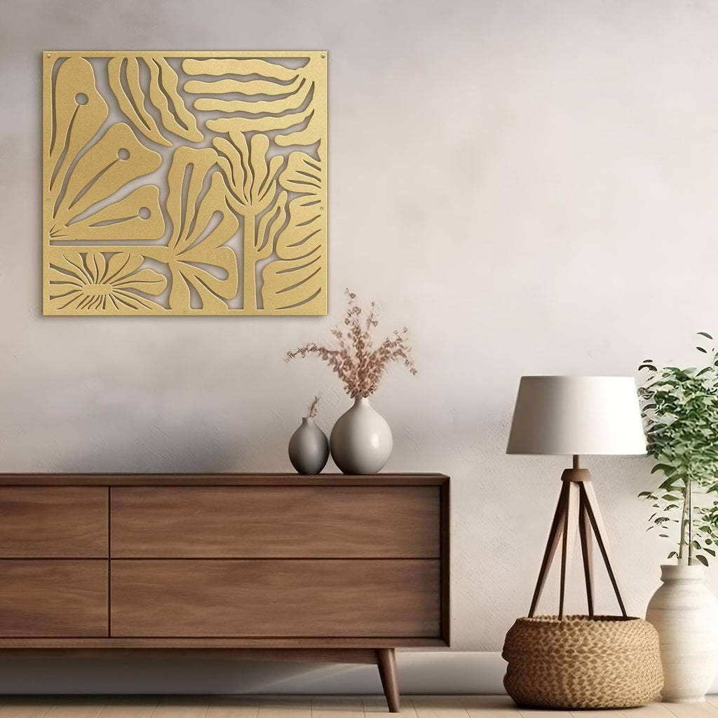 SIGNLEADER Metal Wall Art Decor Tropical Palm Leaf Minimalist Modern Abstract Wall Sculpture Hangings Home Decoration for Living Room, Bedroom, Bathroom, Kitchen, Outdoor - 30' Gold