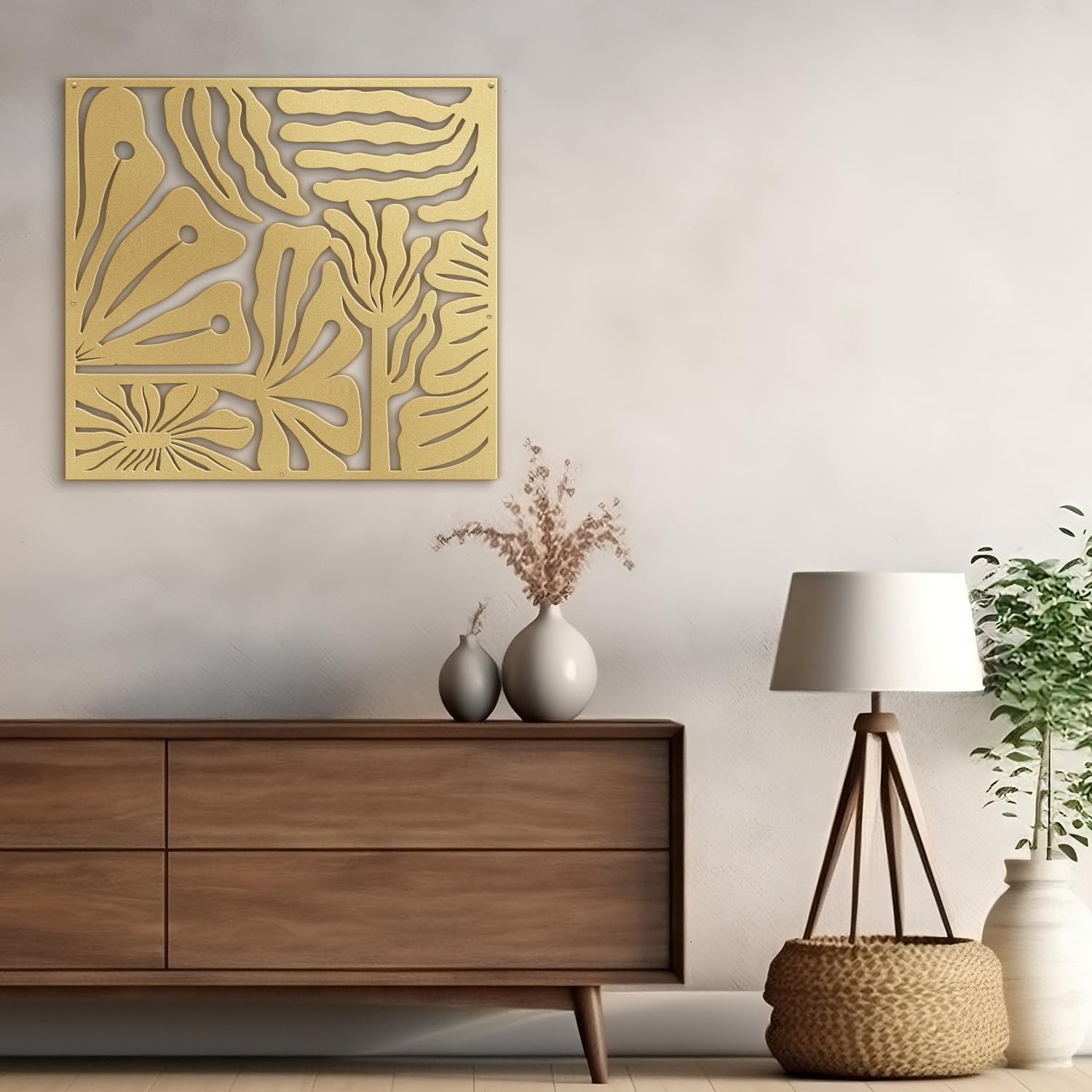 SIGNLEADER Metal Wall Art Decor Tropical Palm Leaf Minimalist Modern Abstract Wall Sculpture Hangings Home Decoration for Living Room, Bedroom, Bathroom, Kitchen, Outdoor - 30' Gold