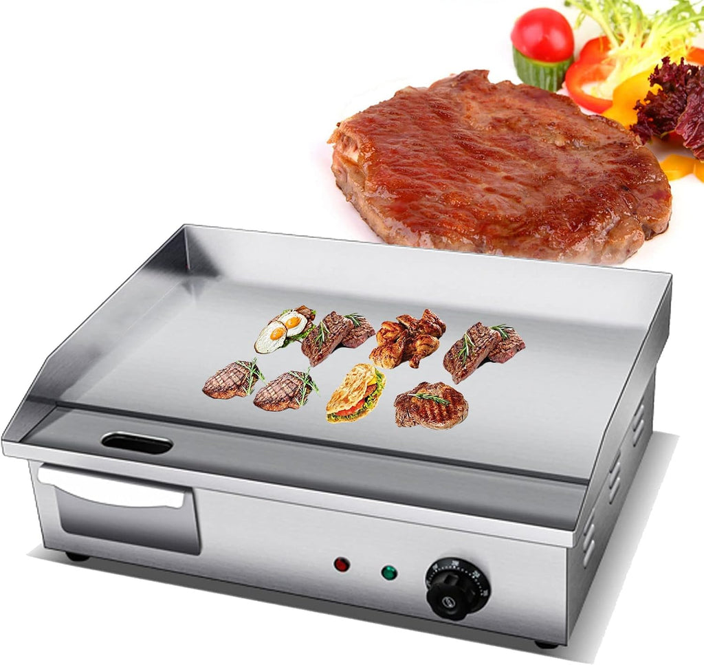 Electric Griddle, Commercial Electric Flat Top Griddle 110-220V Teppanyaki Stainless Steel Grill Adjustable Thermostatic Control, 122°F-572°F, Nonstick Countertop Hot Plate for Home Restaurant,818a