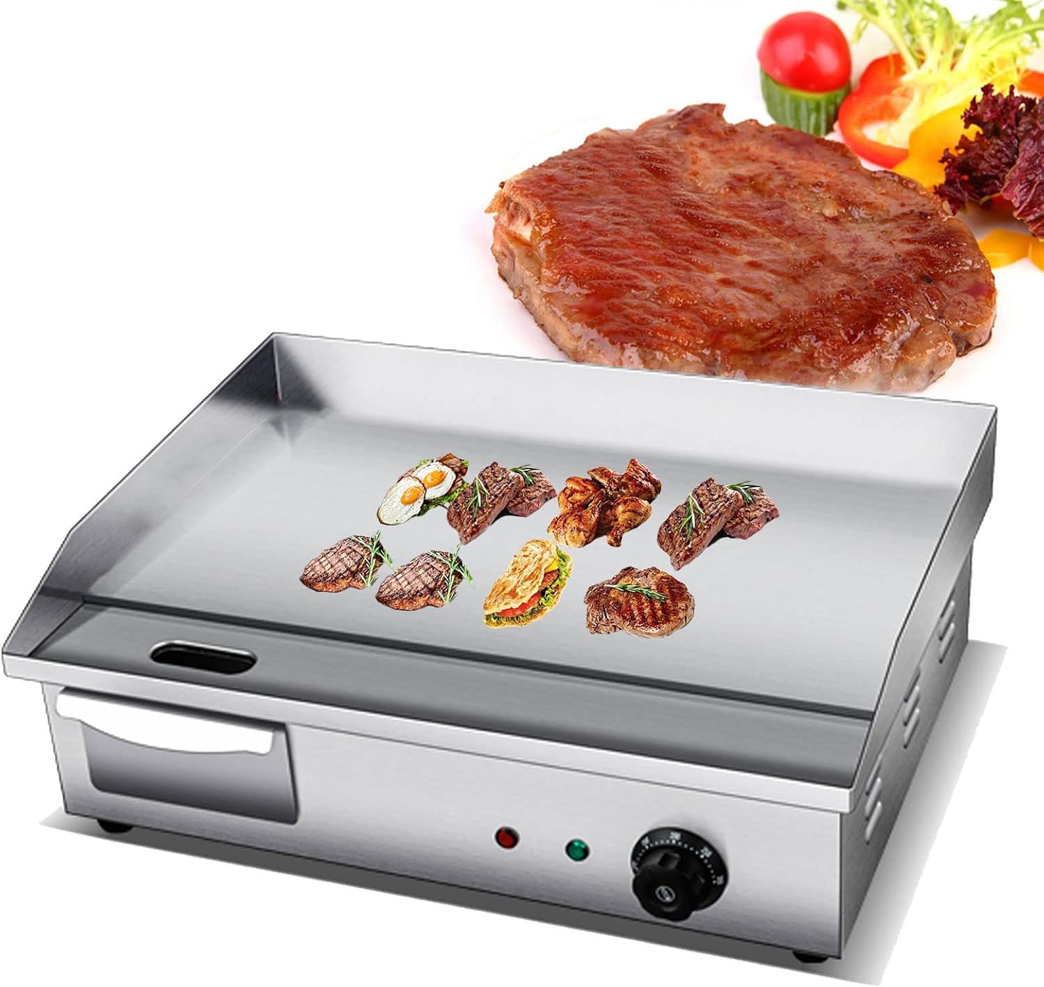 Electric Griddle, Commercial Electric Flat Top Griddle 110-220V Teppanyaki Stainless Steel Grill Adjustable Thermostatic Control, 122°F-572°F, Nonstick Countertop Hot Plate for Home Restaurant,818a
