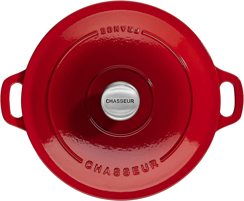 Chasseur French Enamel Coated Cast Iron Cookware 1.8 Quart Braiser Red Baking Dish with Lid – French Handcrafted Serving Dish with Dual Handles for Baking & Everyday Cooking