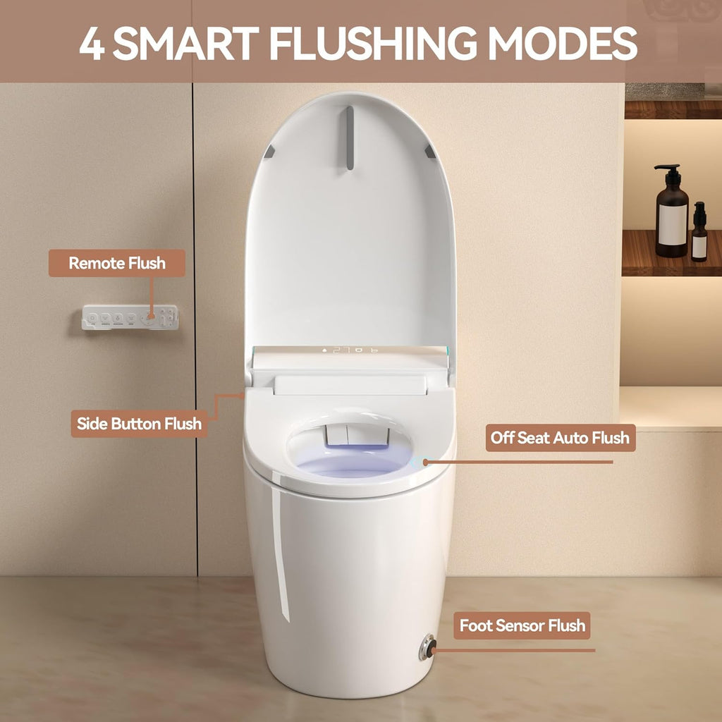 One Piece Toilet,Smart Toilet with Bidet Built In,Ceramic Toilet with Dryer and Warm Water, Intelligent Toilet Auto Open/Close Seat,Heated Seat,White