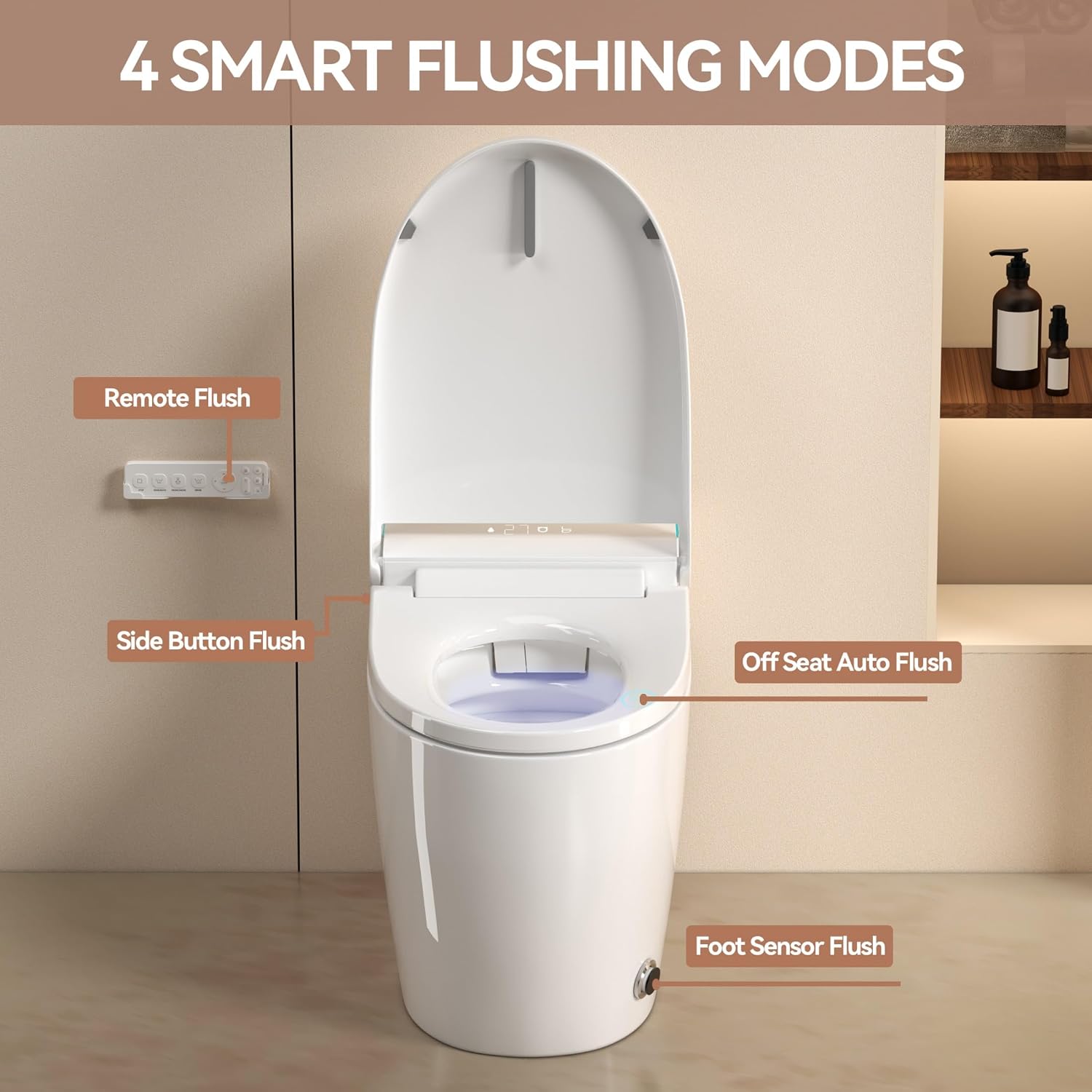 One Piece Toilet,Smart Toilet with Bidet Built In,Ceramic Toilet with Dryer and Warm Water, Intelligent Toilet Auto Open/Close Seat,Heated Seat,White