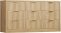 TEENFON 63' Dresser for Bedroom with 9 Drawers, Modern Dressers & Chest of Drawers with Metal Handles, Fluted Dresser, Wood Closet Clothes Storage Organizer for Living Room, Hallway, Natural