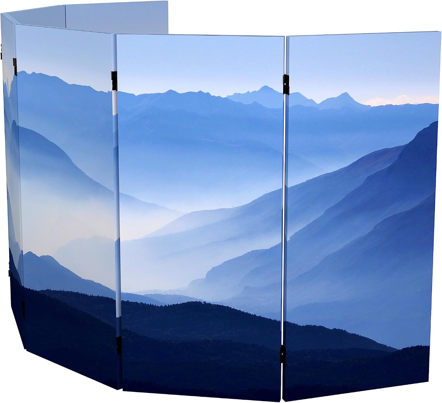 Red Lantern 3 ft. Short Double Sided Misty Mountain Canvas Folding Screen 6 Panel Freestanding Partition and Separator for Modern and Contemporary Bedroom, Home Office, Studio, Dorm, Apartment