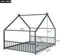 Bellemave Full Floor BedFrame with Slats for Kids, Metal Montessori Floor Beds, Full House Bed for Kids, Black with roof