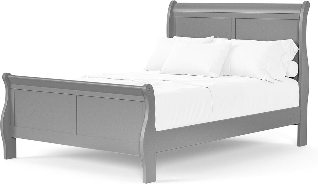 Furniture of America Louis Philippe Traditional Solid Wood 3 Piece Bedroom Set, Bed Frame, Nightstand, and Chest, Sleigh Design Bedframe with Headboard and Footboard, Box Spring Needed, Full, Gray