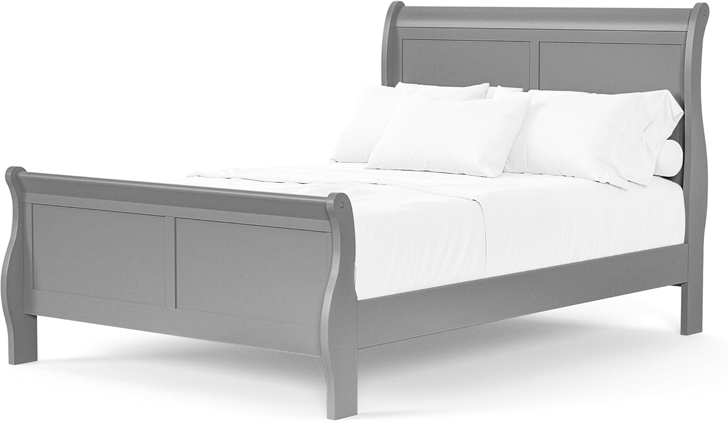 Furniture of America Louis Philippe Traditional Solid Wood 3 Piece Bedroom Set, Bed Frame, Nightstand, and Chest, Sleigh Design Bedframe with Headboard and Footboard, Box Spring Needed, Full, Gray