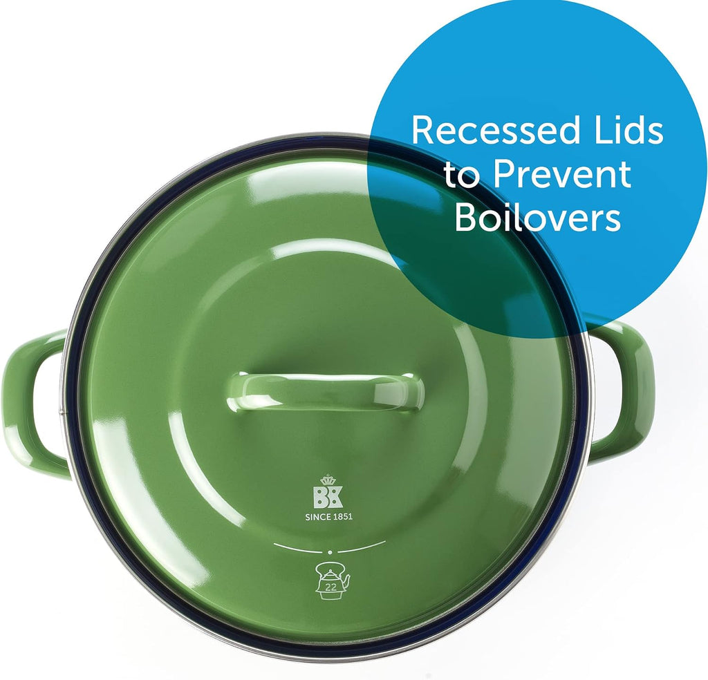 BK Indigo Dutch Heritage Round German Enamelled Casserole with Lid with PFAS-Free Ceramic Non-Stick Coating, 26 cm/5.2 Litre, Induction, Dishwasher Safe, Oven Safe, Green