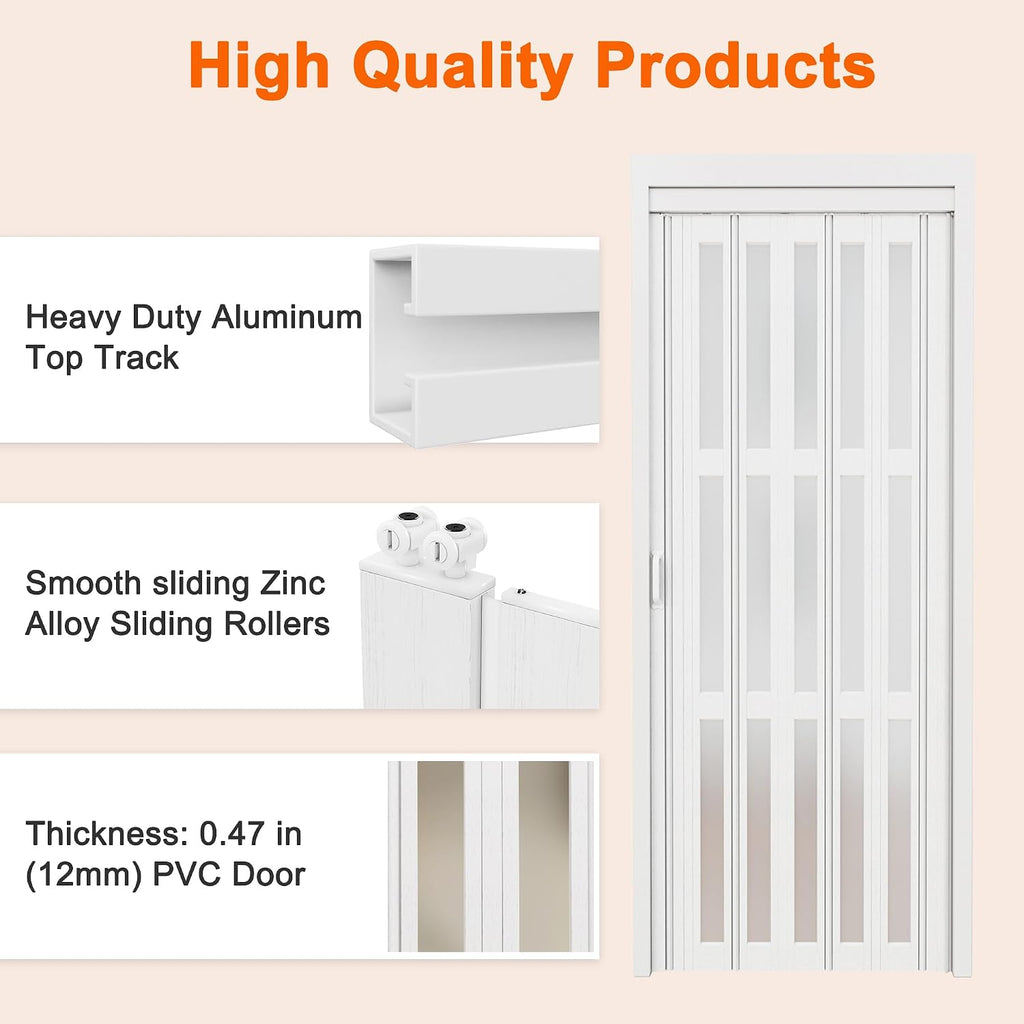 Enhanced Double-Layer Accordion Doors 24'-36' x 80', with Upgraded Roller & Handle & Complete Hardware, Interior Multifold Folding Doors for Closet & Pantry, Easy Installation