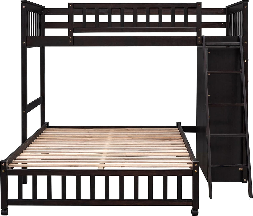 Ball & Cast Wooden Twin Over Full Bunk Bed with 6 Drawers & Flexible Shelves,Bottom Bedframe W/Wheel,Easy Assembly,Space Saving,Versatile Storage Furniture for Boy Girl Teen Compact Bedroom,Espresso