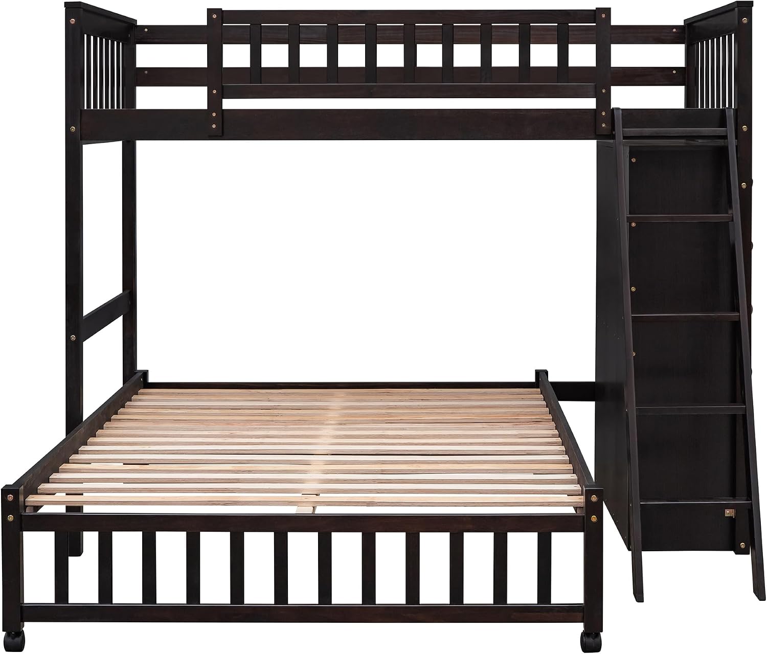 Ball & Cast Wooden Twin Over Full Bunk Bed with 6 Drawers & Flexible Shelves,Bottom Bedframe W/Wheel,Easy Assembly,Space Saving,Versatile Storage Furniture for Boy Girl Teen Compact Bedroom,Espresso